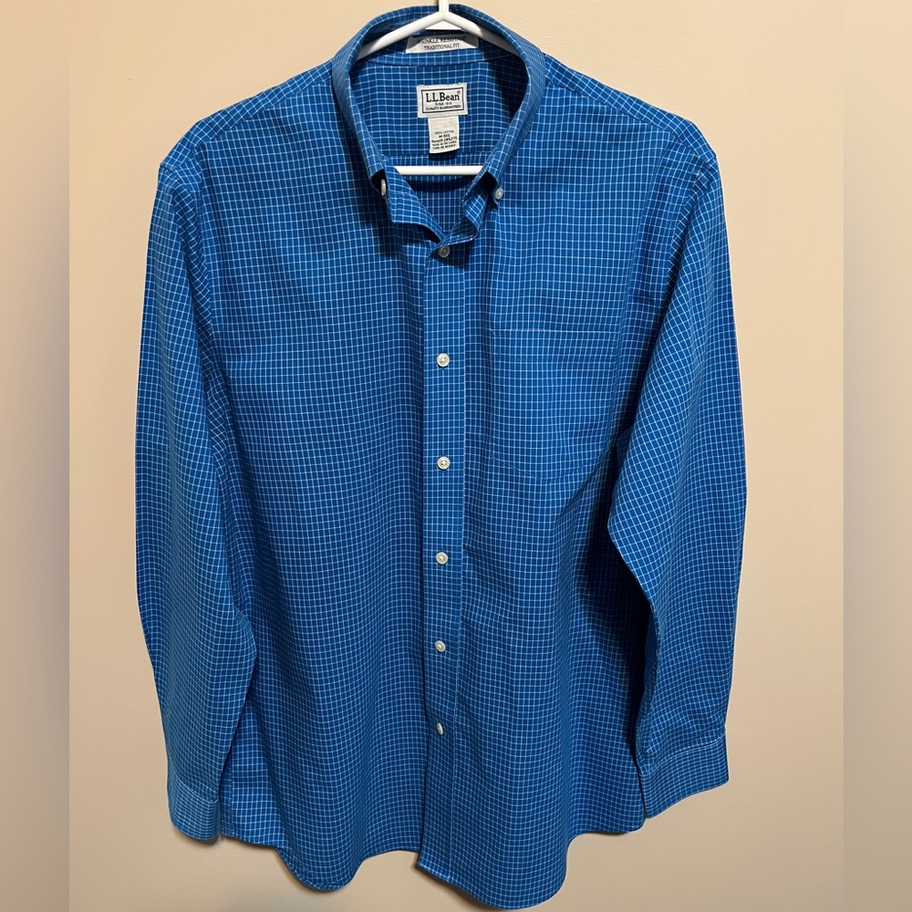 L.L. Bean Blue Checkered Dress Shirt, size M